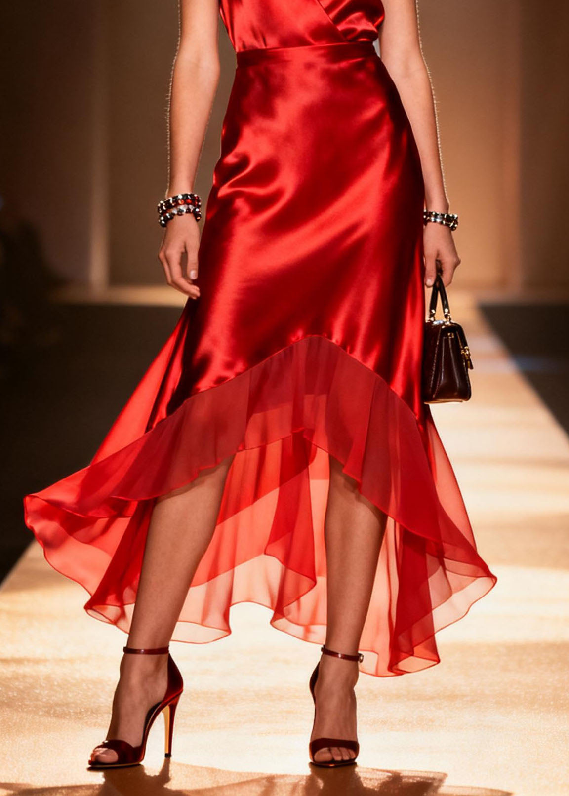Satin Wrap V-Neck Sleeveless Tiered Chiffon Ruffle Hem Midi Dress - View 4