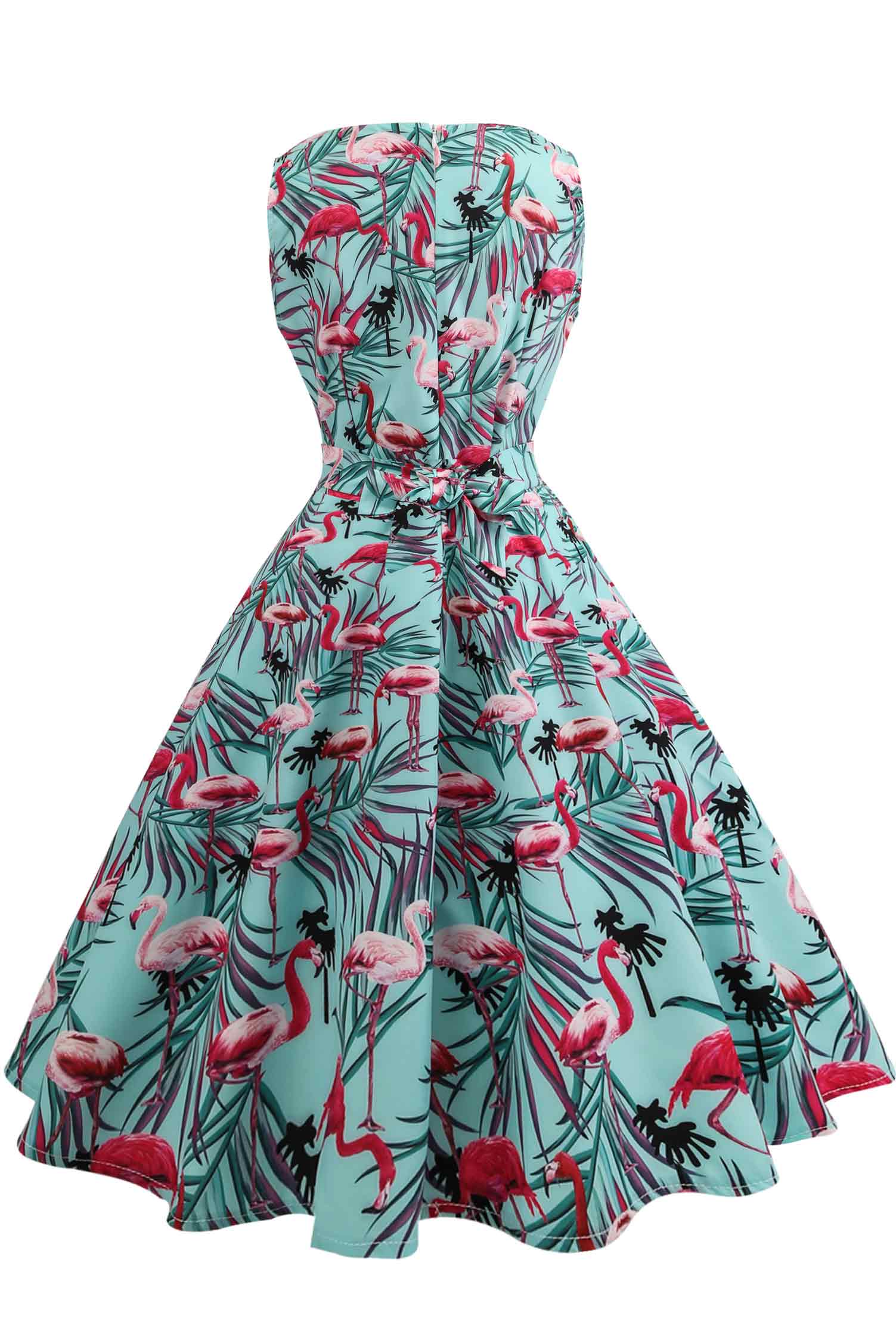 Flamingo Print Vintage Sleeveless A-line Dress