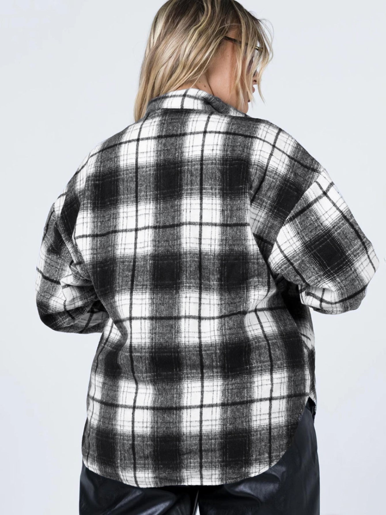 Flap Pocket Button Front Plaid Coat - Fashionpara