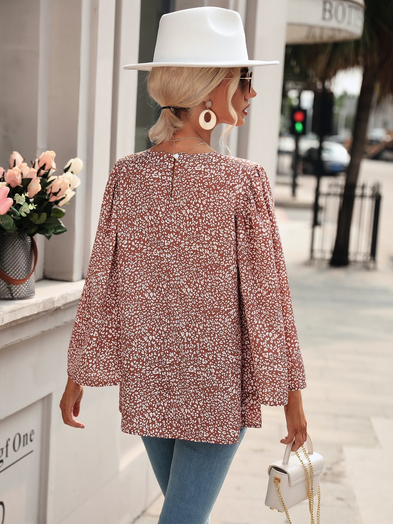 Flare Sleeve Disty Floral Blouse - Fashionpara