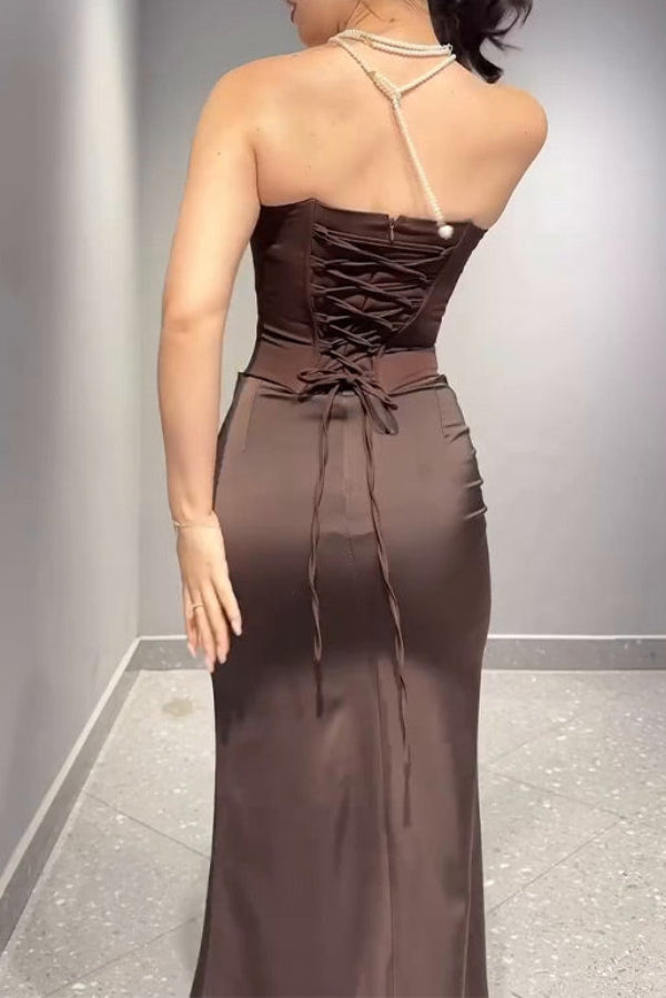 Floor Length Black Strapless Evening Prom Dress