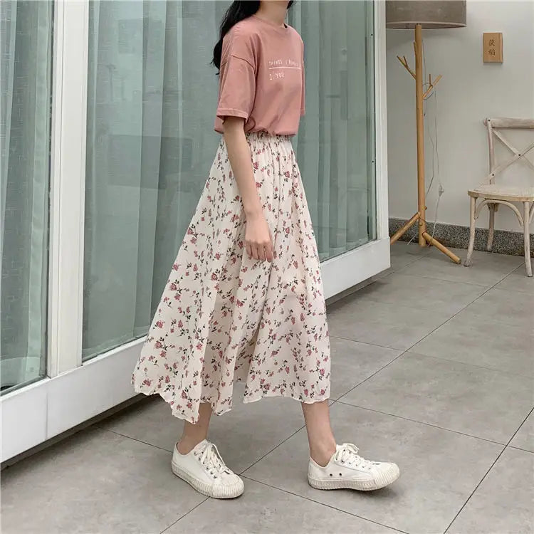 Floral A-Line Long Skirt Summer Sweet Style Women