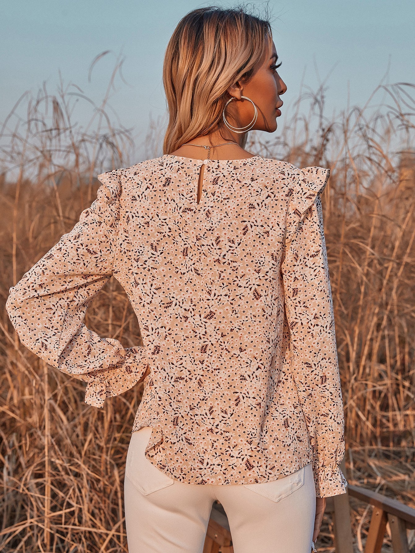 Floral Chiffon Shirt Casual Top Blouse - Fashionpara