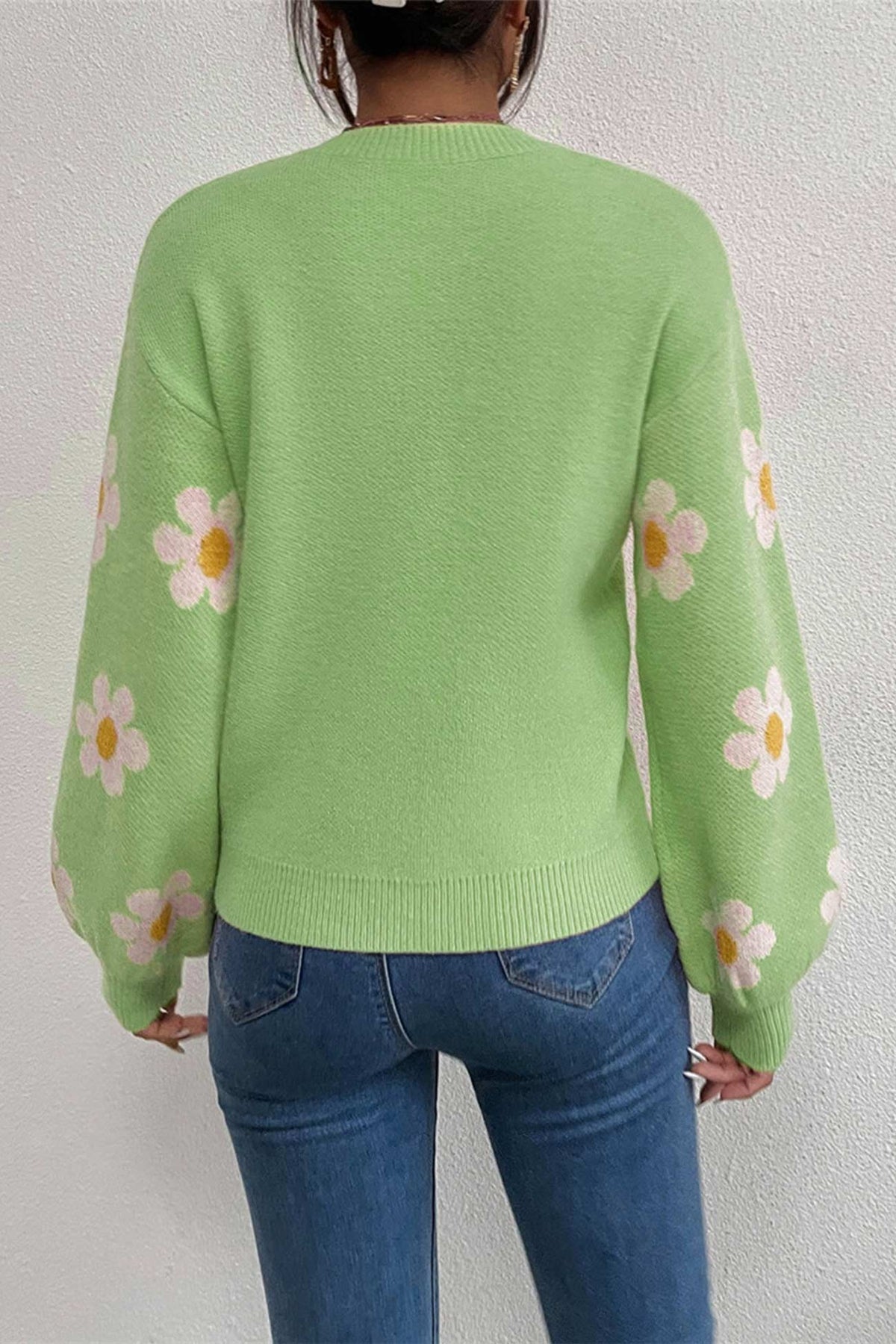 Floral Embroidery Crew Neck Sweater