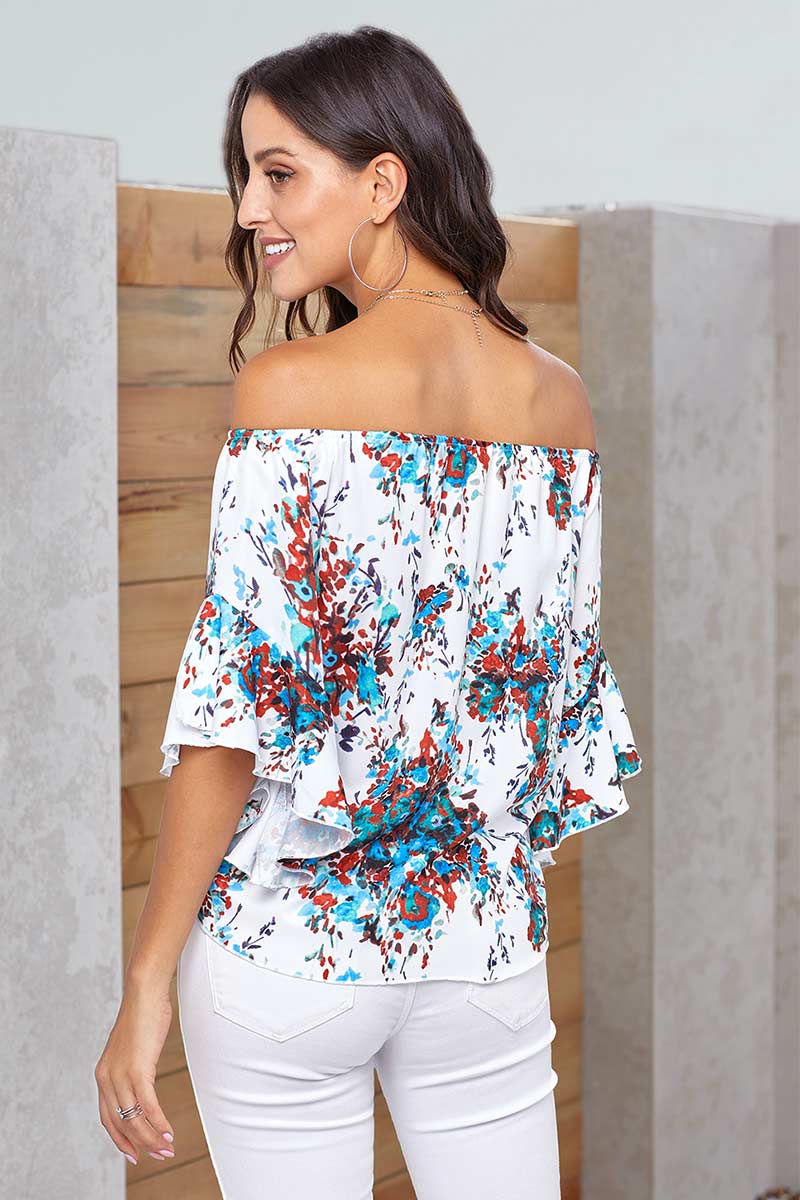 Floral Off-the-shoulder Tie-front Blouse