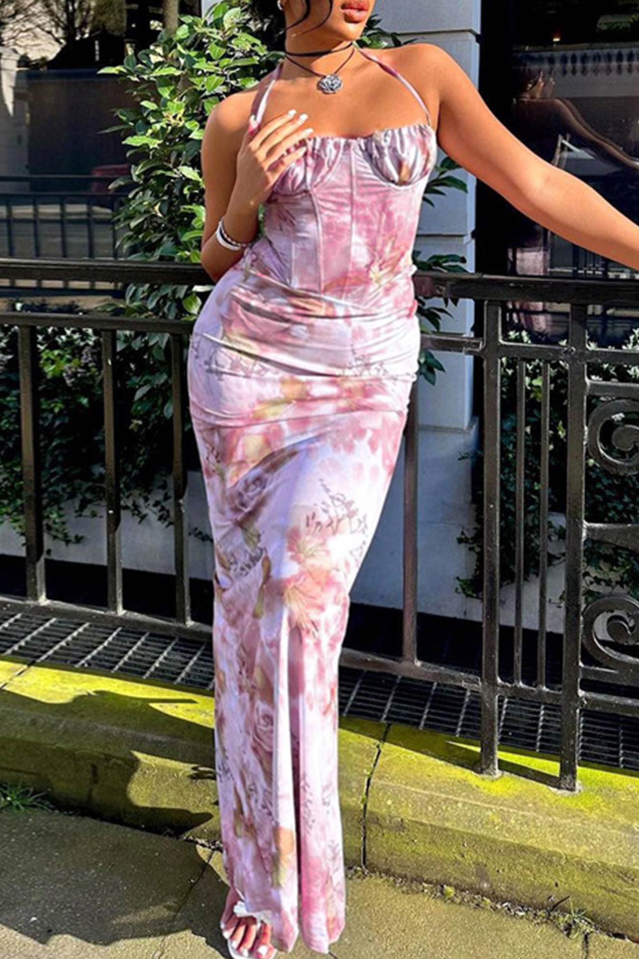 Floral Print Halter Croset Pack Hip Dress