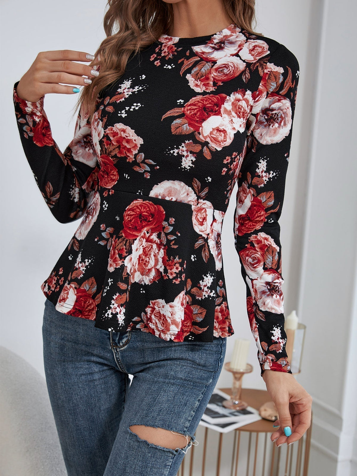 KittenAlarm - Floral Print Peplum Top