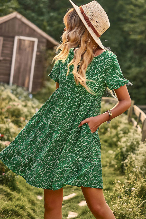 Floral Print Short Sleeve Mini Dress - Fashionpara