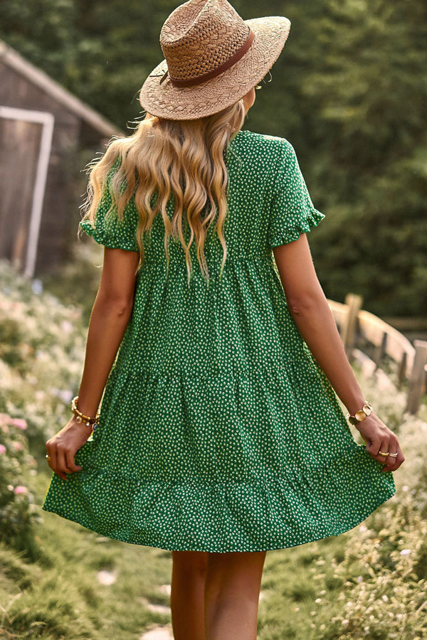 Floral Print Short Sleeve Mini Dress - Fashionpara