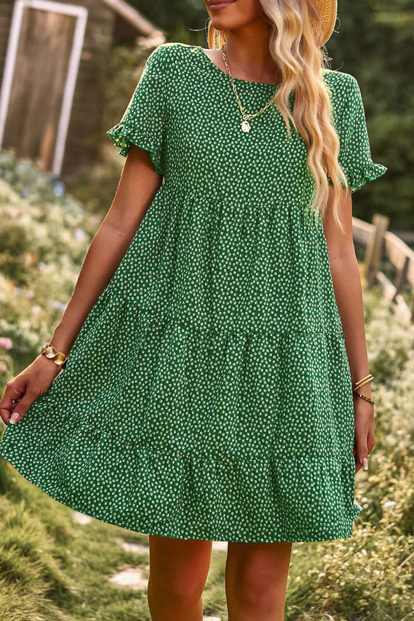 Floral Print Short Sleeve Mini Dress - Fashionpara
