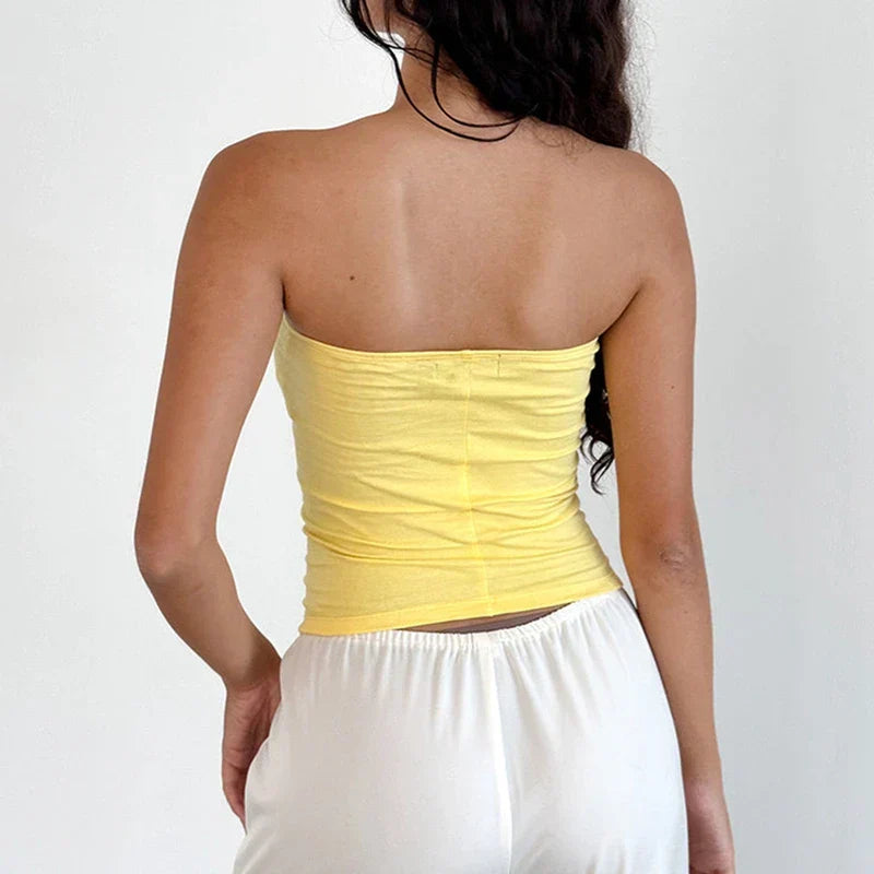 Floral Strapless Bandeau Backless Sleeveless Fairy Coquette Off Shoulder Crop Top