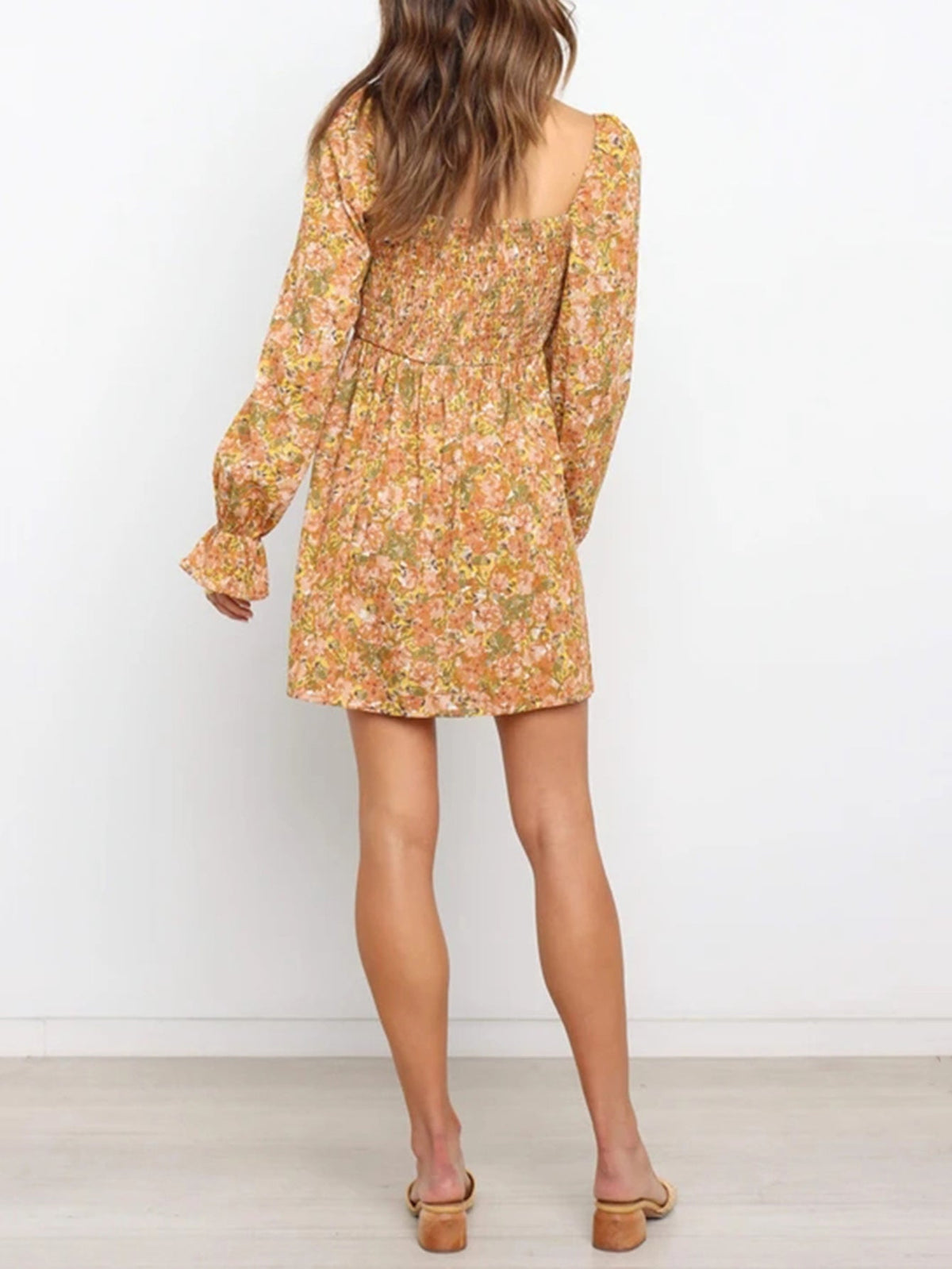 KittenAlarm - Floral Printed square collar long sleeves dress