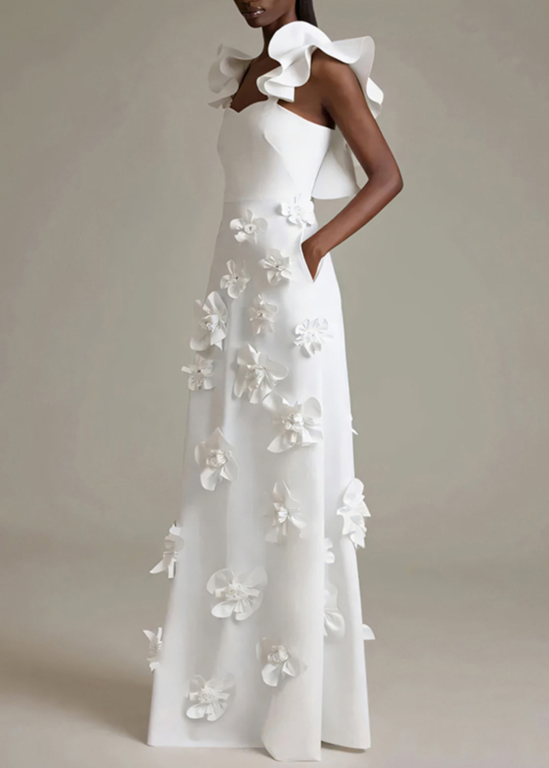 Floral Cotton Ruffle Sleeveless Midi Dress