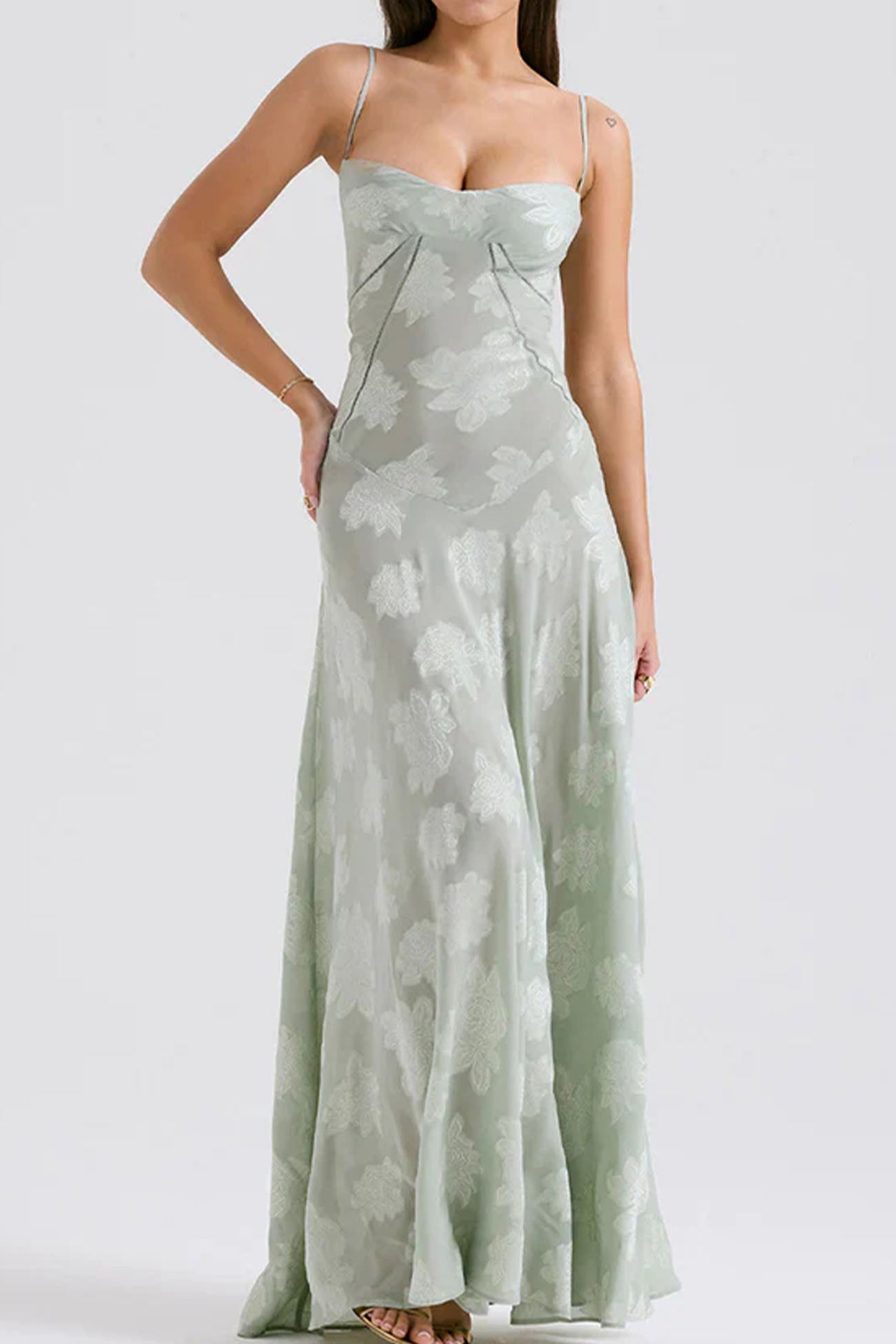 Floral Jacquard Tassel Lace Up Maxi Dress