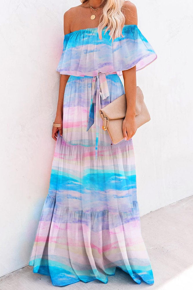 Floral Print Off-Shoulder Ruffle Tiered Maxi Dress