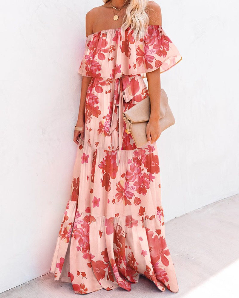 Floral Print Off-Shoulder Ruffle Tiered Maxi Dress