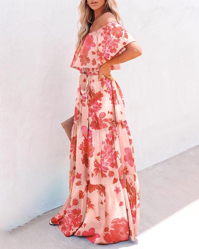 Floral Print Off-Shoulder Ruffle Tiered Maxi Dress