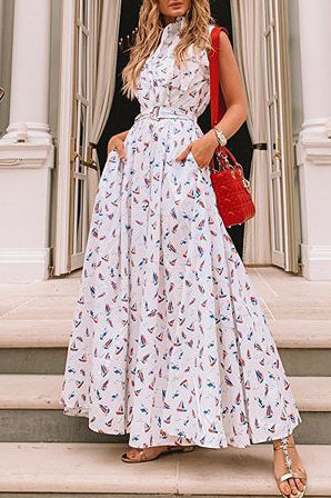 Floral Sleeveless Pockets Maxi Dress - Mislish