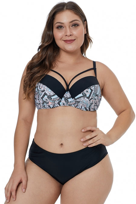 Floral Paisley Print Plus Size Bikini Swimwear