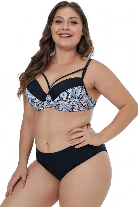 Floral Paisley Print Plus Size Bikini Swimwear