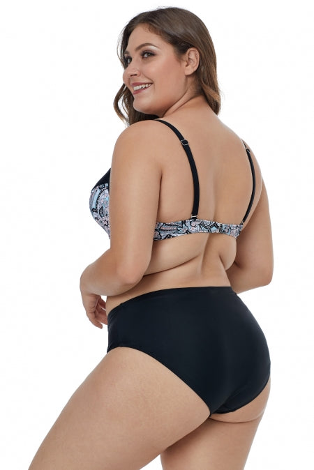 Floral Paisley Print Plus Size Bikini Swimwear