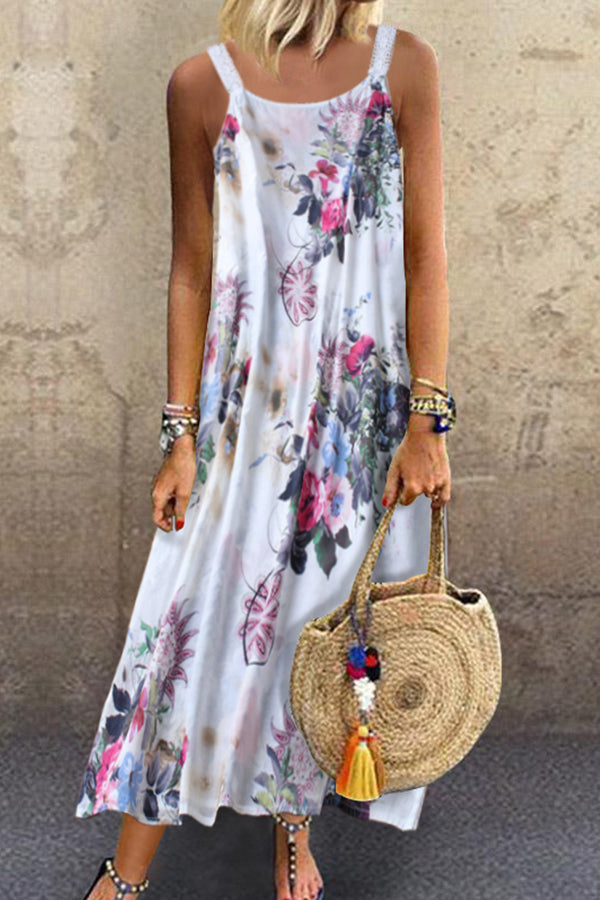 Floral Print Slit Tank Dress - Mislish