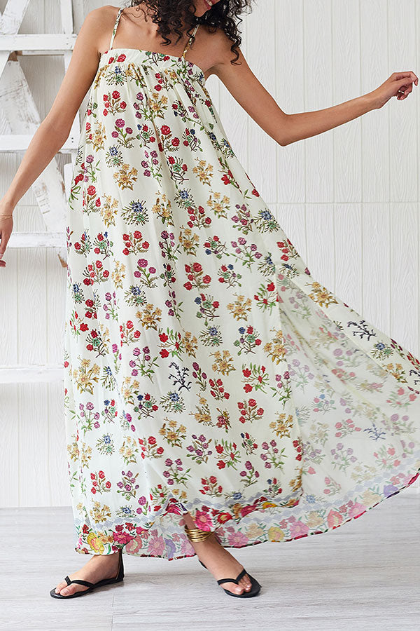 Floral Print Square Neck Spaghetti Strap Maxi Dress