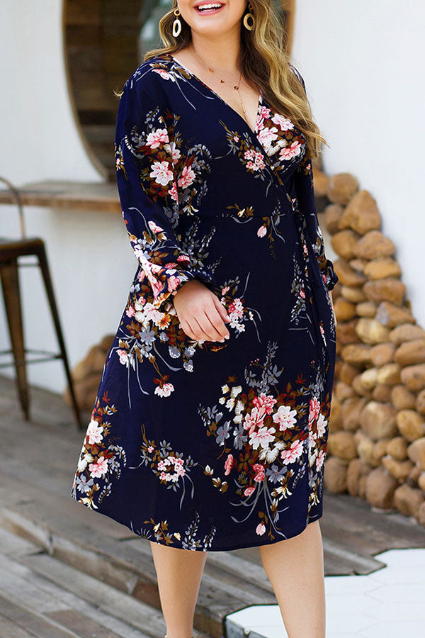 Plus Size V-neck Printed Tunic Dress - Mislish