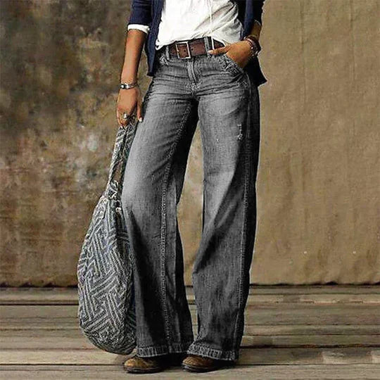 High Waist Wide Leg Distressed Flare Jeans 4
