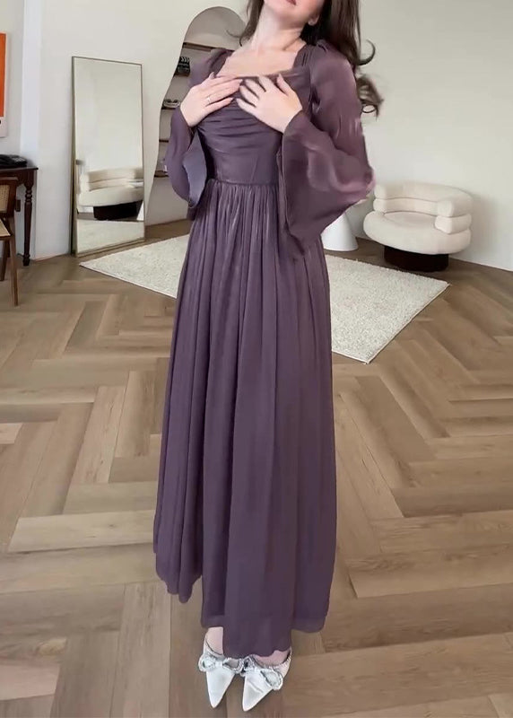 Satin Square Neck Draped Bust Corset Waist Pleated Maxi Gown - View 3