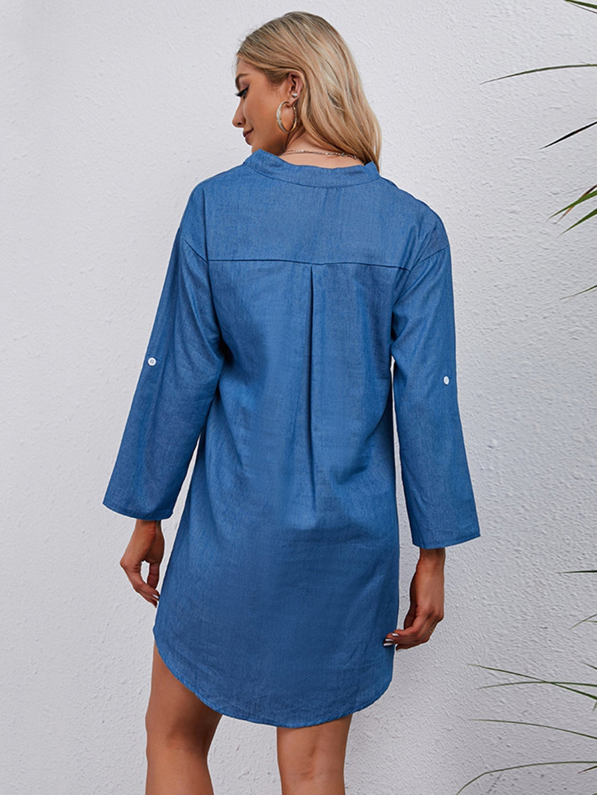 Denim Collared Long Sleeve Button Shirt Dress