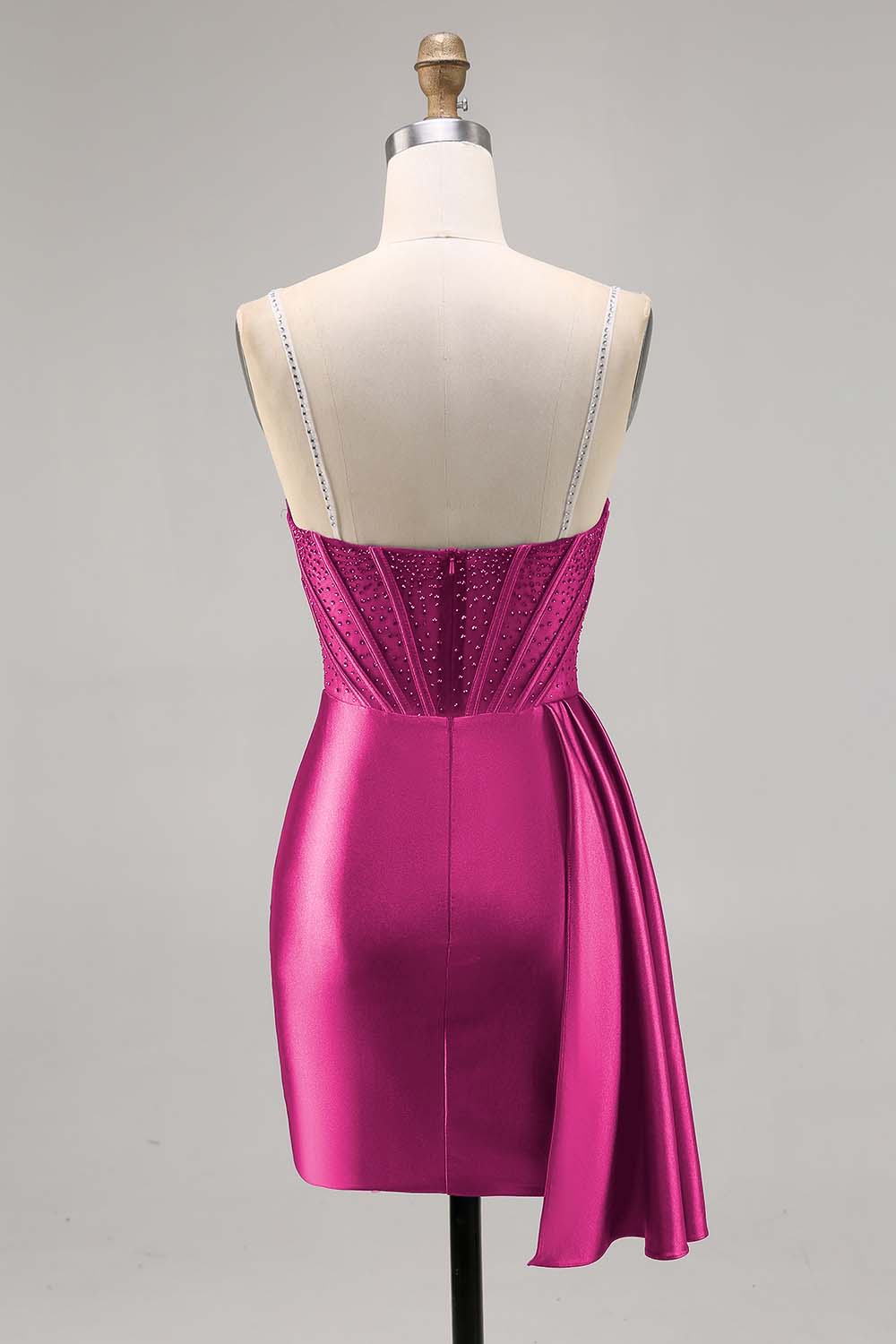 Sparkly Navy Corset Tight Satin Short Homecoming Dress with Beading