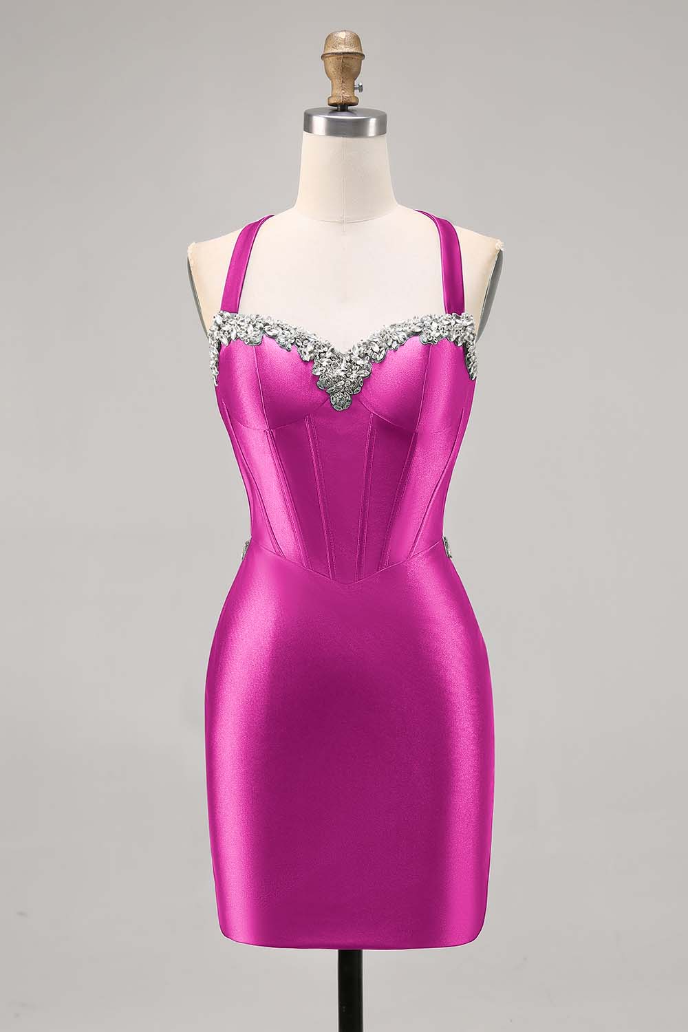 Sparkly Dark Green Corset Tight Satin Short Homecoming Dress with Beading