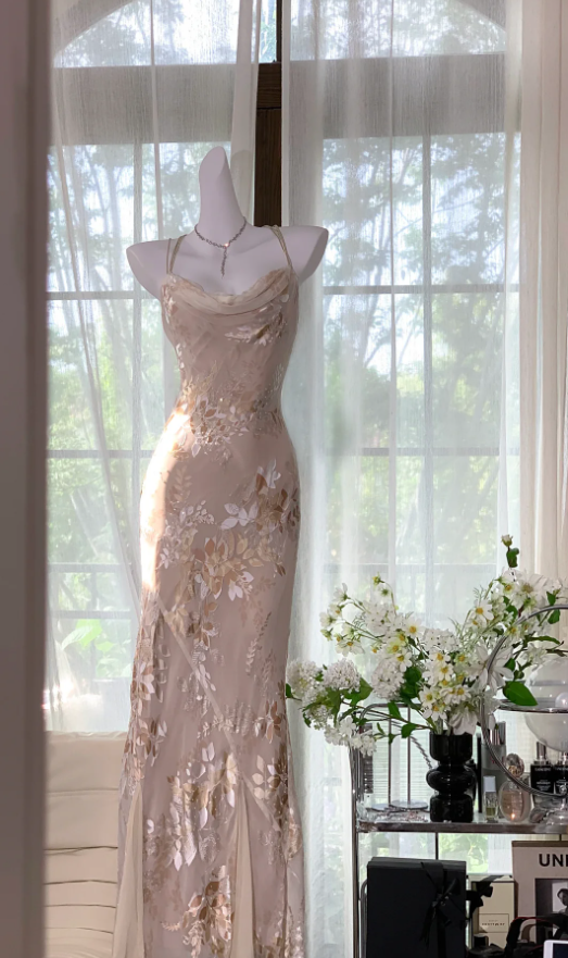 Pretty Spaghetti Straps Chiffon Print Floral Mermaid Long Party Dress Evening Gown D1379