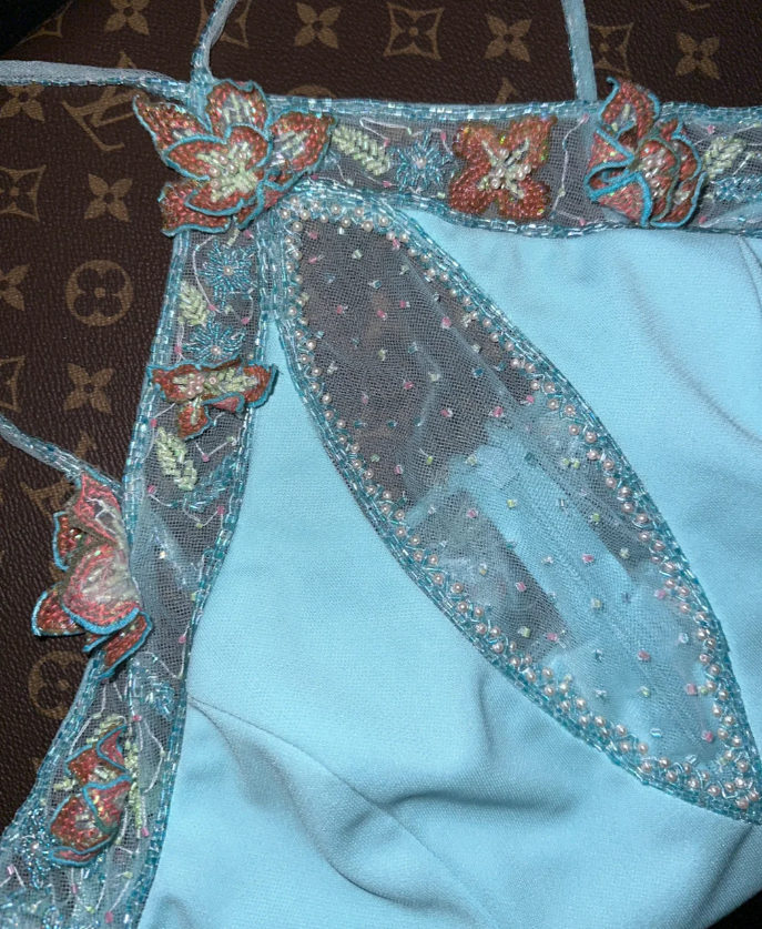 Classy Blue Satin Appliques Mermaid Party Dress Long Evening Dress D1426