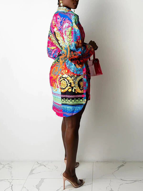 Printed Belted Shirt Dress  Fashionpara