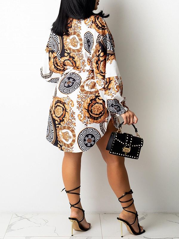 Printed Belted Shirt Dress  Fashionpara