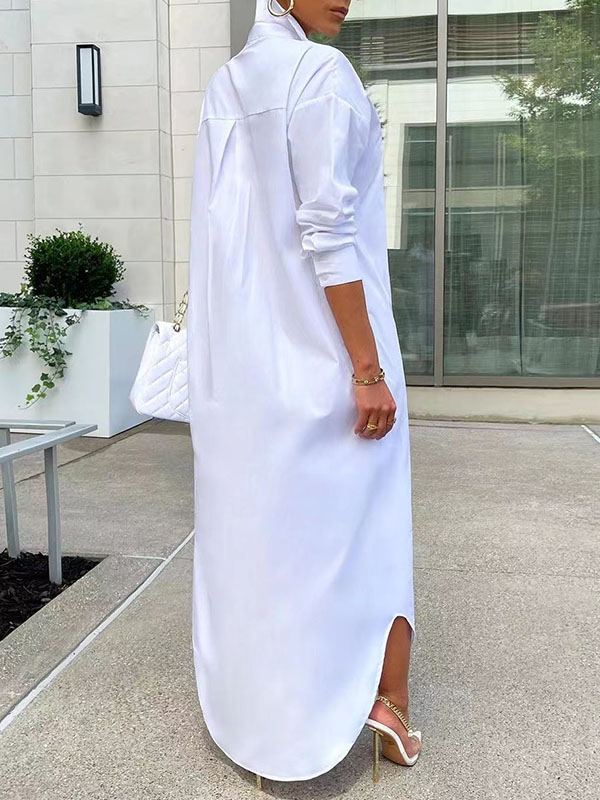 Solid Slit Shirt Dress  Fashionpara