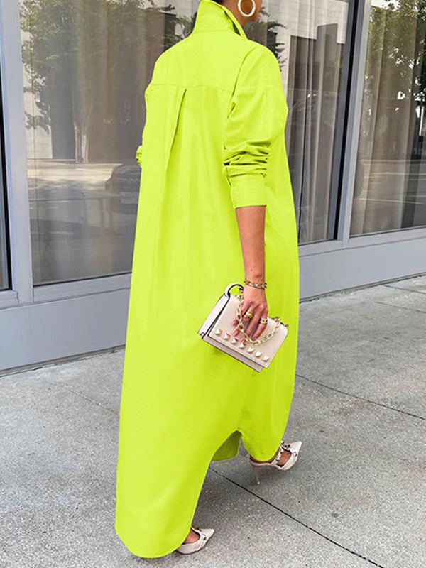 Solid Slit Shirt Dress  Fashionpara