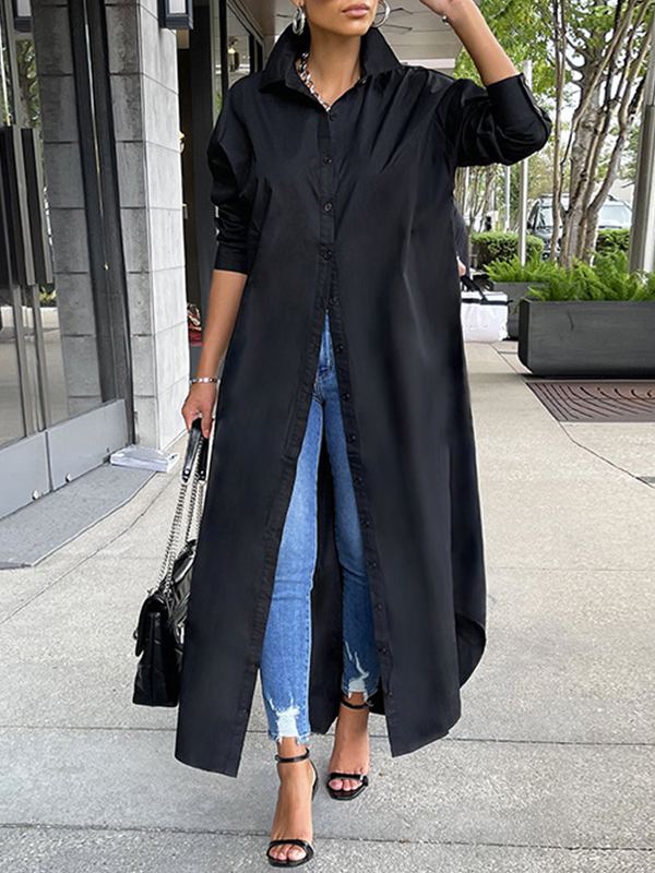 Solid Slit Shirt Dress  Fashionpara