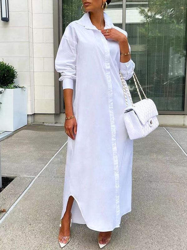 Solid Slit Shirt Dress  Fashionpara