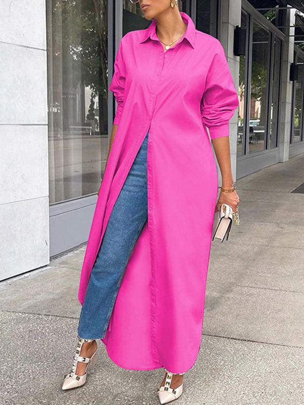 Solid Slit Shirt Dress  Fashionpara