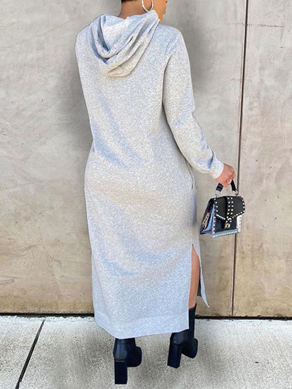 Solid Slit Hoodie Dress  Fashionpara