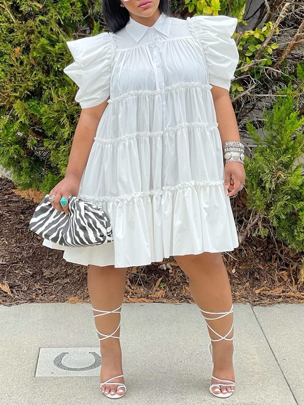 Puff-Sleeve Ruffle Dress - Fashionpara