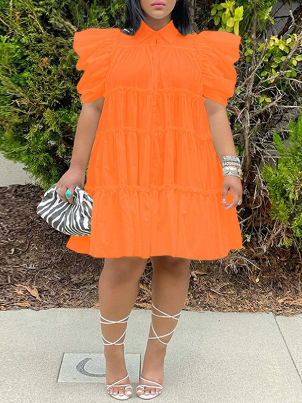Puff-Sleeve Ruffle Dress - Fashionpara