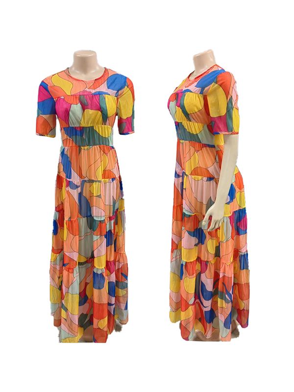 Printed Ruffle Maxi Dress  Fashionpara