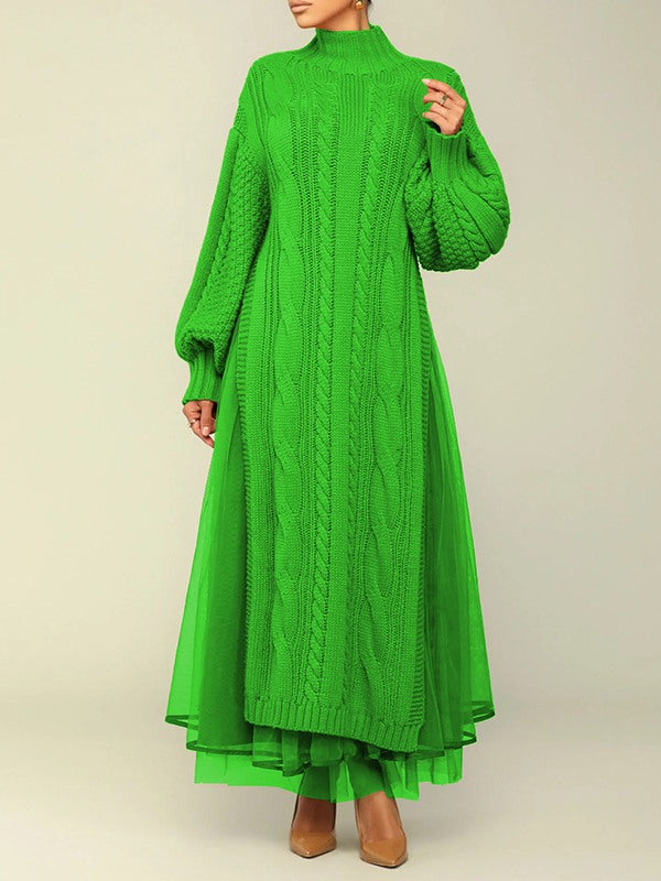 Knit Dress with Mesh Skirt  Fashionpara