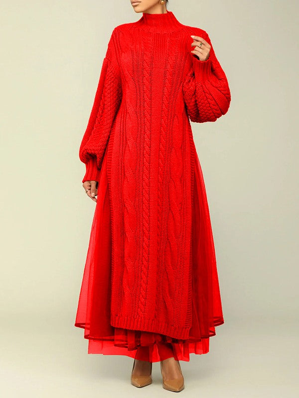 Knit Dress with Mesh Skirt  Fashionpara