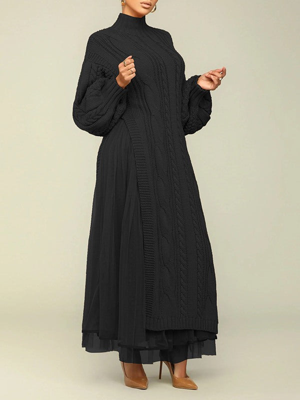 Knit Dress with Mesh Skirt  Fashionpara