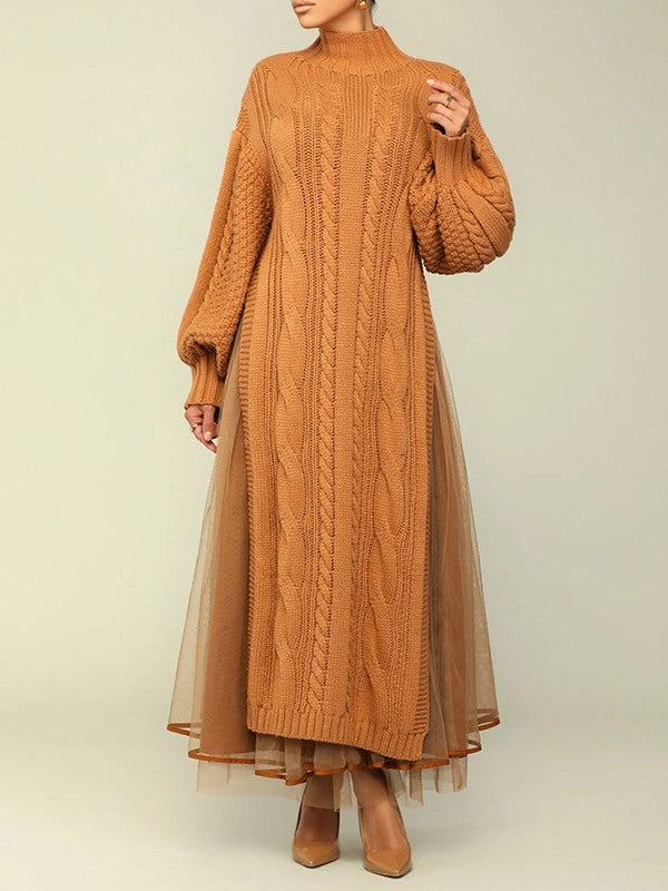 Knit Dress with Mesh Skirt  Fashionpara